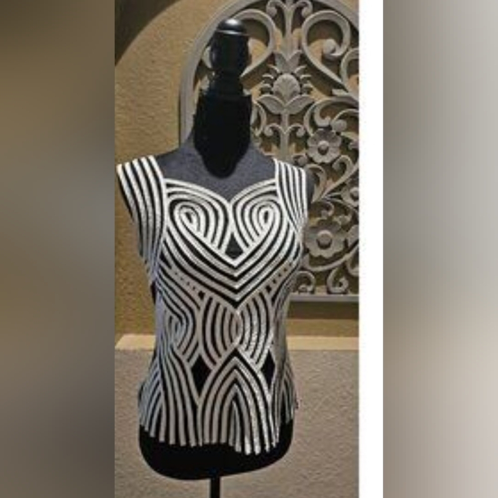 Alexandra Rosati Chic Black and White Patterned Women's Blouse Sise 6 PTP 18 - Picture 2 of 6